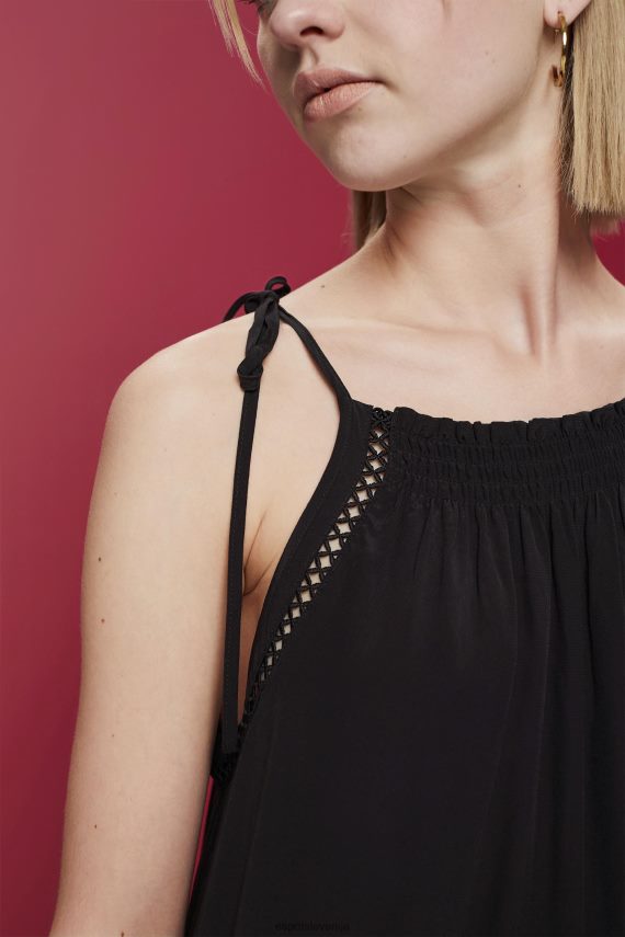 obleke sl Esprit ženske obleka na naramnice z jopico, tencel Črna 6X446202