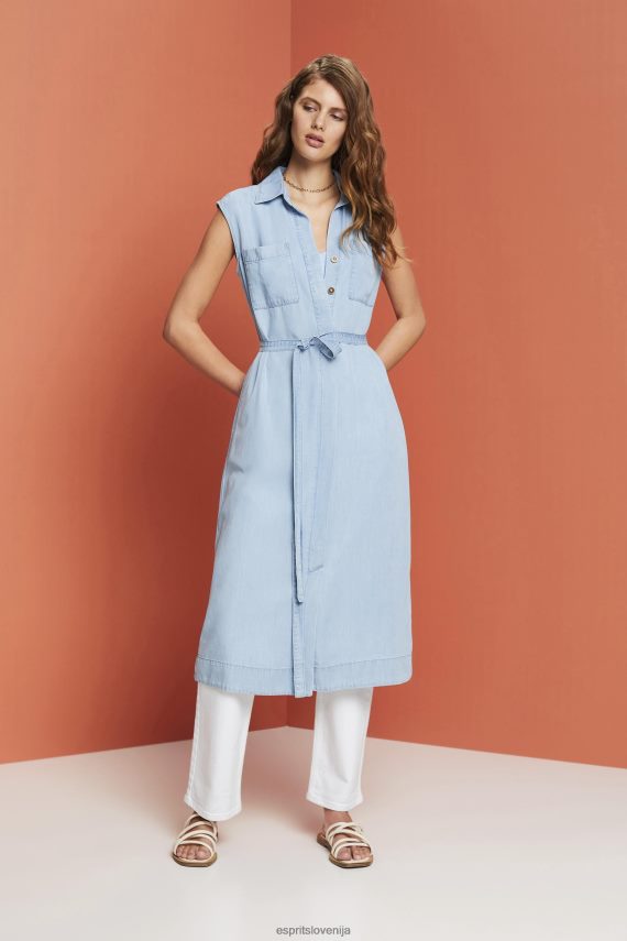 obleke sl Esprit ženske obleke tkane pranje modre svetlobe 6X446181