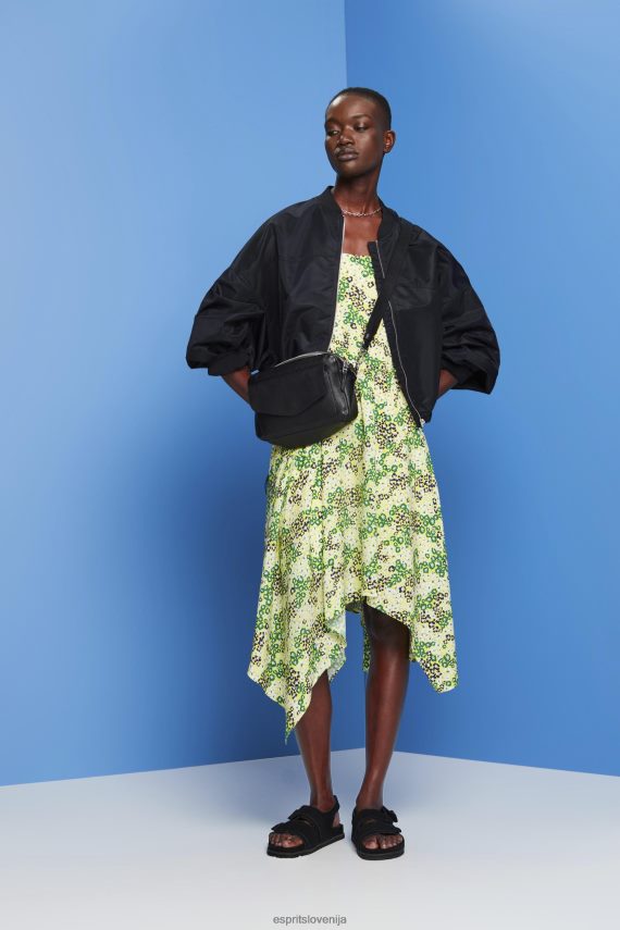 obleke sl Esprit ženske potiskana midi obleka rumena 6X446237