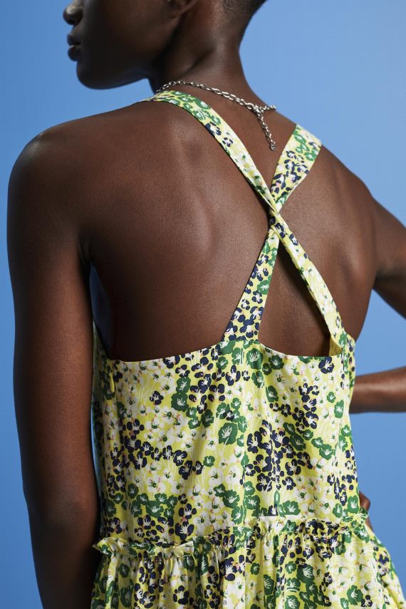 obleke sl Esprit ženske potiskana midi obleka rumena 6X446237