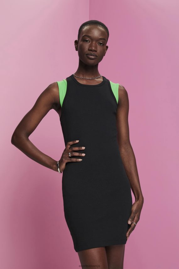 obleke sl Esprit ženske rebrasta obleka iz džersija Črna 6X446285