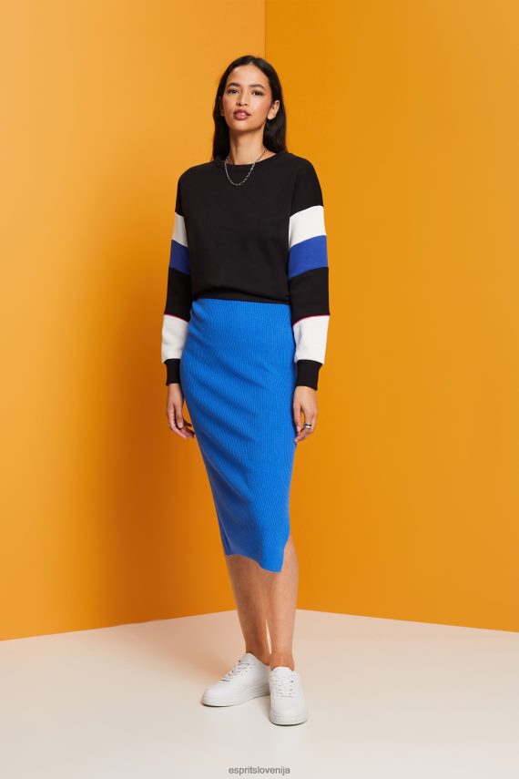 obleke sl Esprit ženske rebrasto pletena obleka, mešanica lanu svetlo modra 6X446112