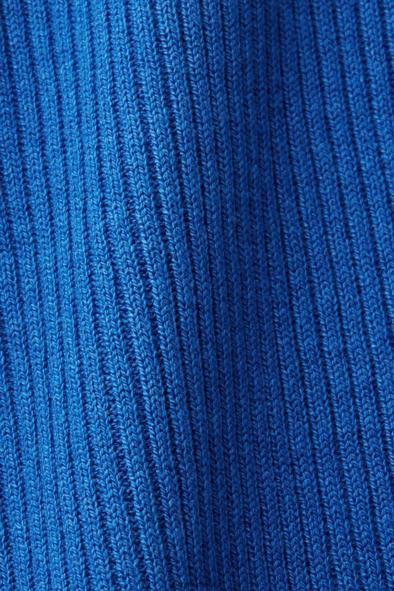 obleke sl Esprit ženske rebrasto pletena obleka, mešanica lanu svetlo modra 6X446112