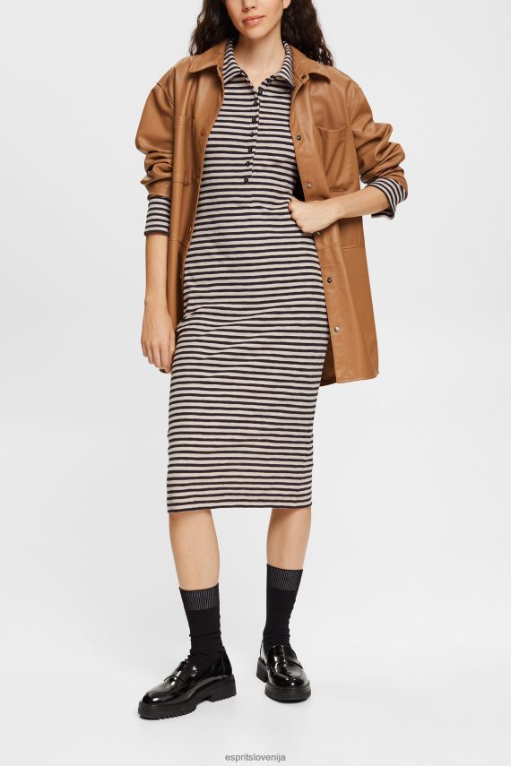 obleke sl Esprit ženske črtasta polo obleka svetlo taupe 6X446434