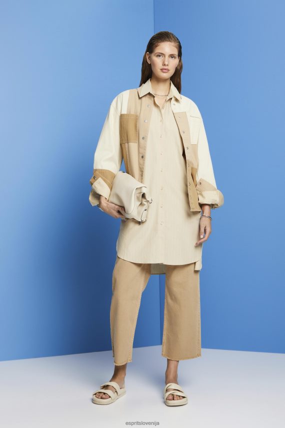 obleke sl Esprit ženske črtasta srajčna obleka, 100% bombaž bež 6X446278