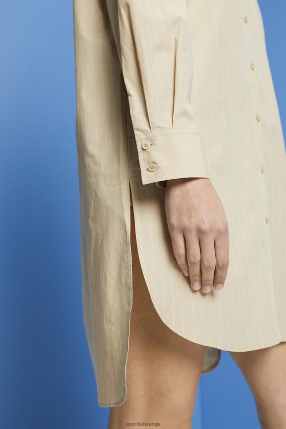 obleke sl Esprit ženske črtasta srajčna obleka, 100% bombaž bež 6X446278