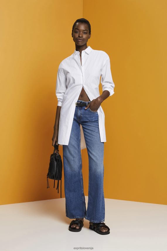 obleke sl Esprit ženske črtasta srajčna obleka, 100% bombaž bela 6X446277