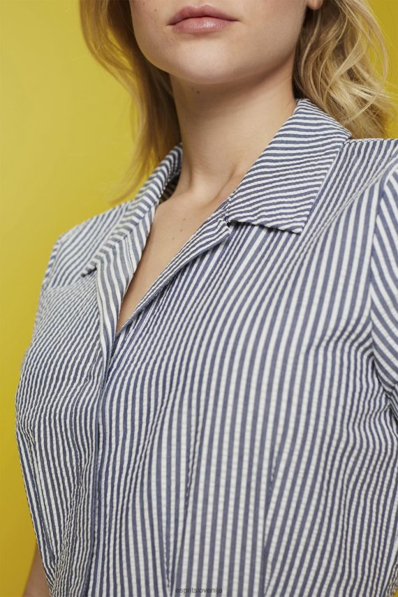 obleke sl Esprit ženske srajčna obleka seersucker, 100% bombaž mornarica 6X446179