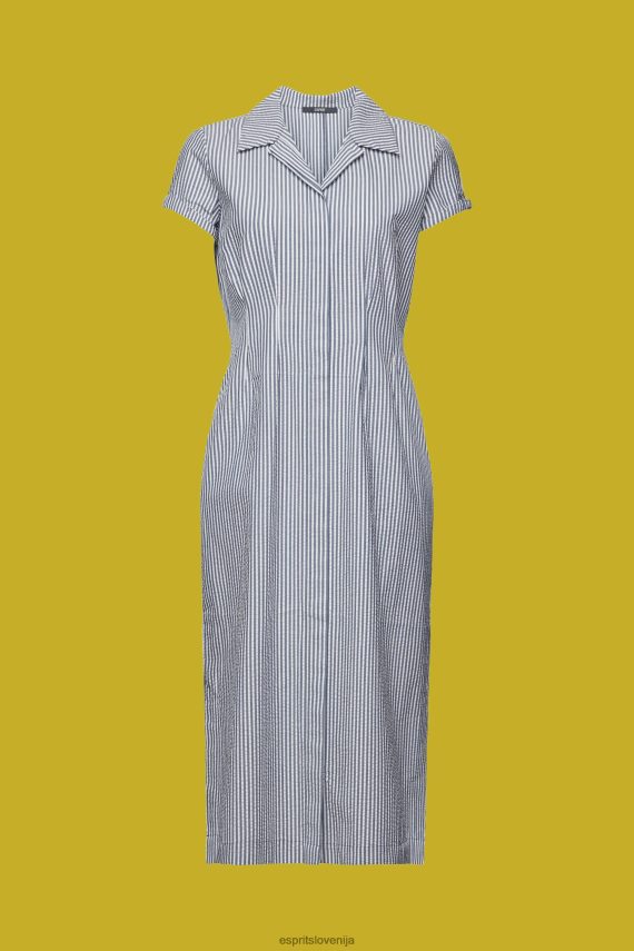 obleke sl Esprit ženske srajčna obleka seersucker, 100% bombaž mornarica 6X446179