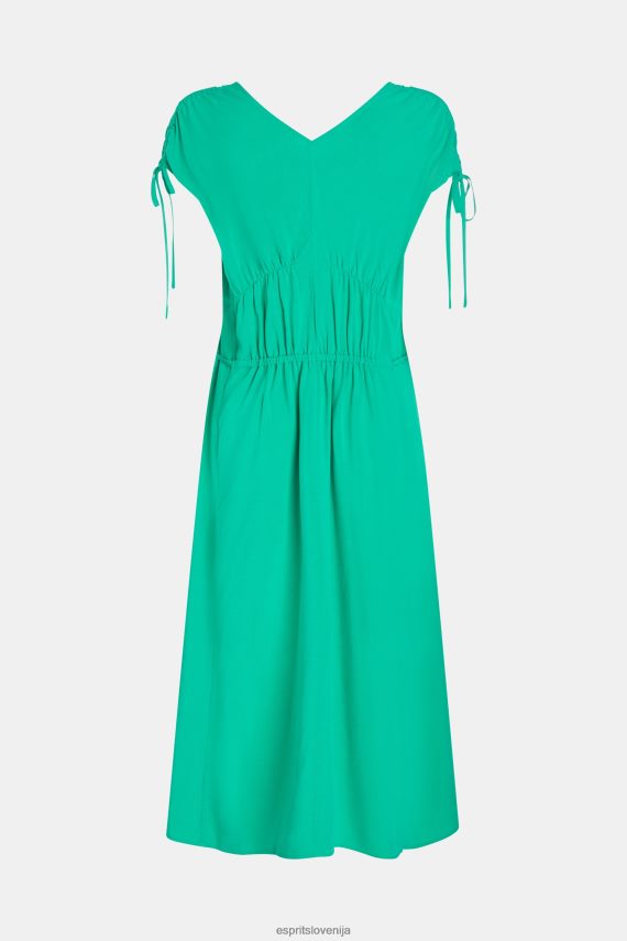 obleke sl Esprit ženske svilena obleka z naborki in v izrezom zelena 6X446453