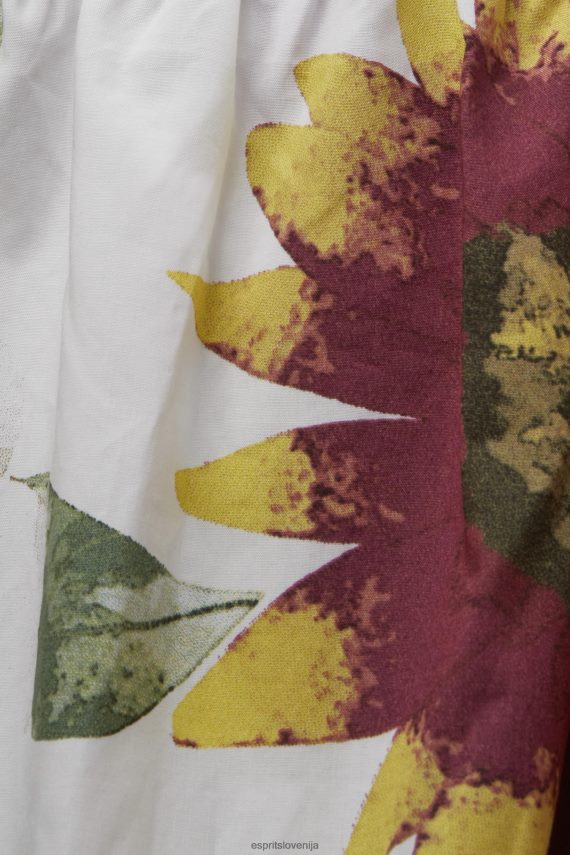 obleke sl Esprit ženske vzorčasta mini obleka iz poplina z odprtimi rameni bela 6X446178