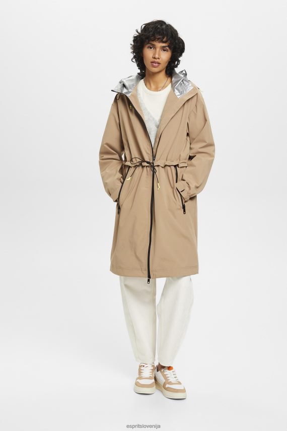 plašči sl Esprit ženske dežni plašč s kapuco na vrvico kamela 6X446306