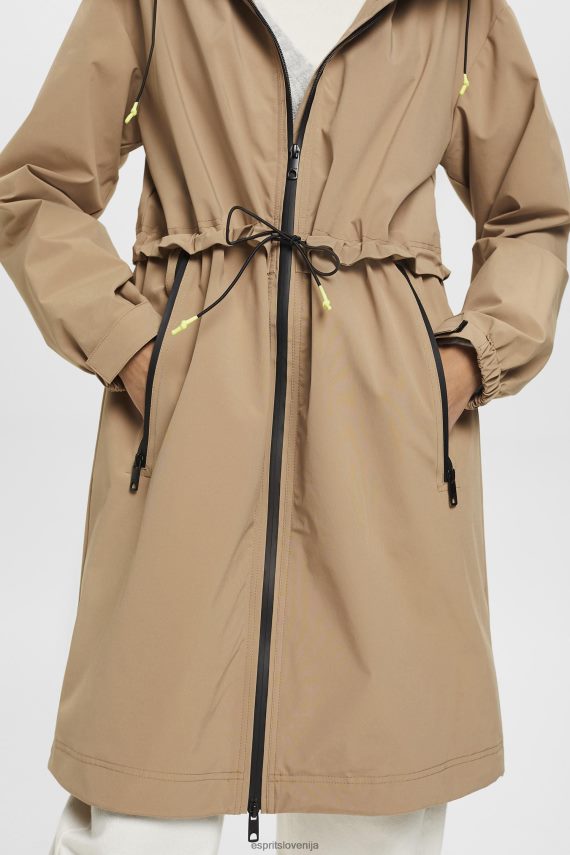 plašči sl Esprit ženske dežni plašč s kapuco na vrvico kamela 6X446306