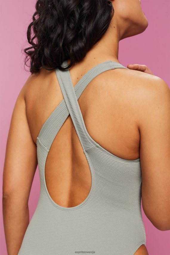 plavati sl Esprit ženske kopalke s prekrižano teksturo kaki zelena 6X44679