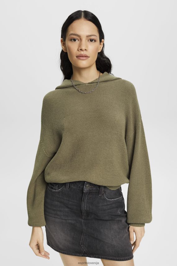 puloverji in puloverji s kapuco sl Esprit ženske pleten pulover s kapuco svetlo kaki 6X446244