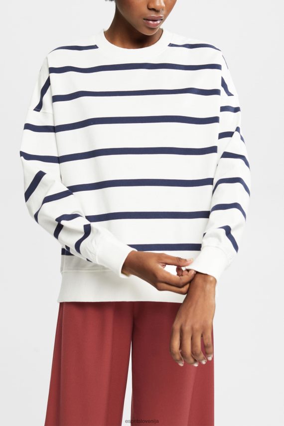 puloverji in puloverji s kapuco sl Esprit ženske potiskana puloverica s c-izrezom umazano bela 6X446347