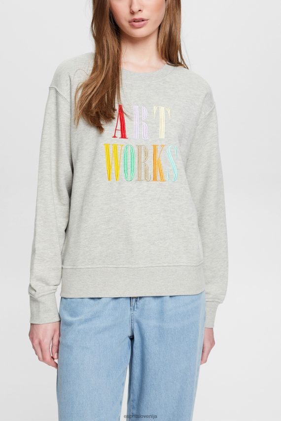 puloverji in puloverji s kapuco sl Esprit ženske priložnostni pulover s sloganom svetlo siva 6X446540