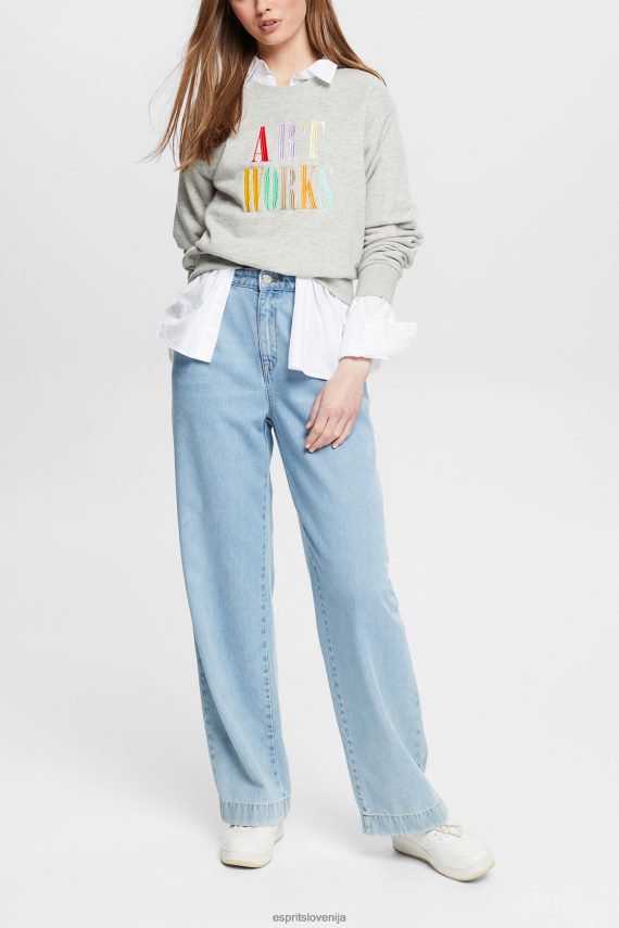 puloverji in puloverji s kapuco sl Esprit ženske priložnostni pulover s sloganom svetlo siva 6X446540