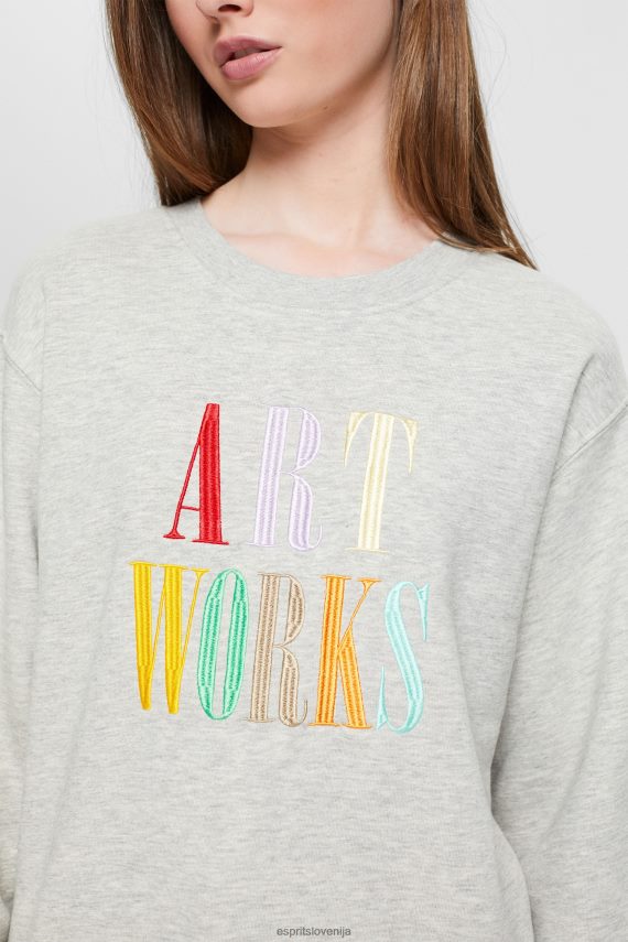 puloverji in puloverji s kapuco sl Esprit ženske priložnostni pulover s sloganom svetlo siva 6X446540