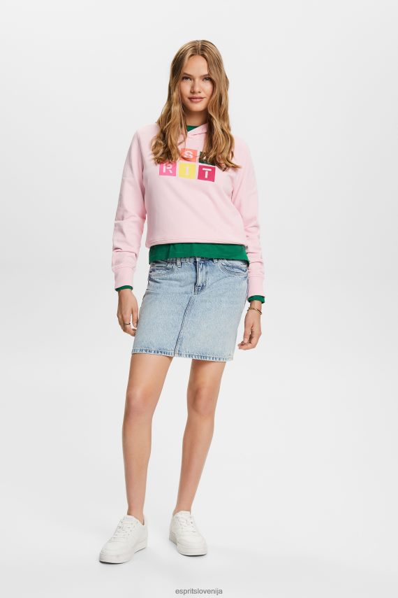 puloverji in puloverji s kapuco sl Esprit ženske pulover s kapuco z vezenim logotipom, organski bombaž pastelno roza 6X44611