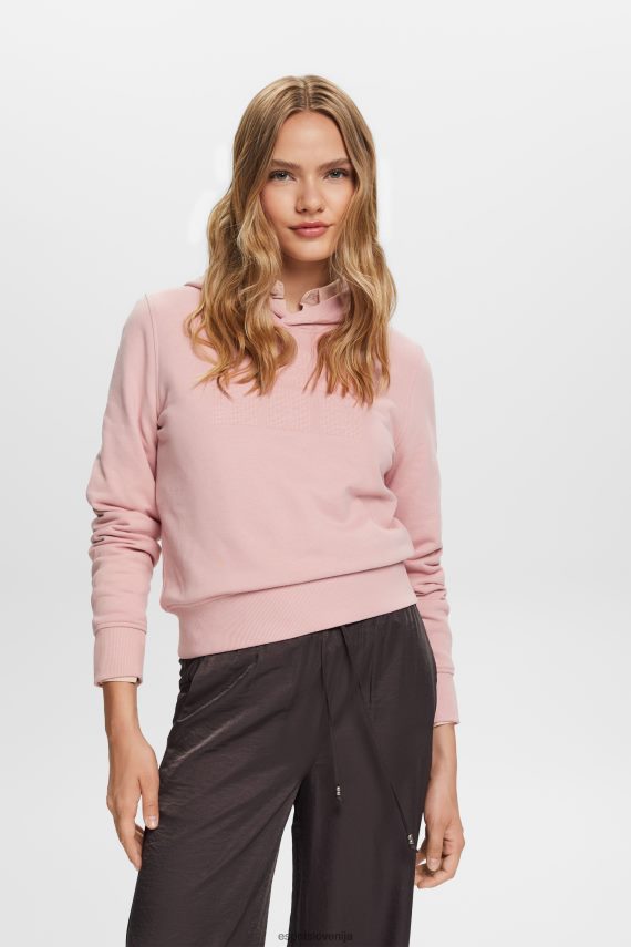 puloverji in puloverji s kapuco sl Esprit ženske pulover s kapuco z vezenim logotipom, organski bombaž stara roza 6X4469