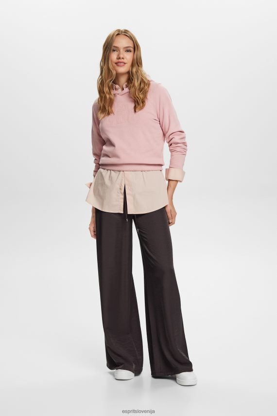 puloverji in puloverji s kapuco sl Esprit ženske pulover s kapuco z vezenim logotipom, organski bombaž stara roza 6X4469