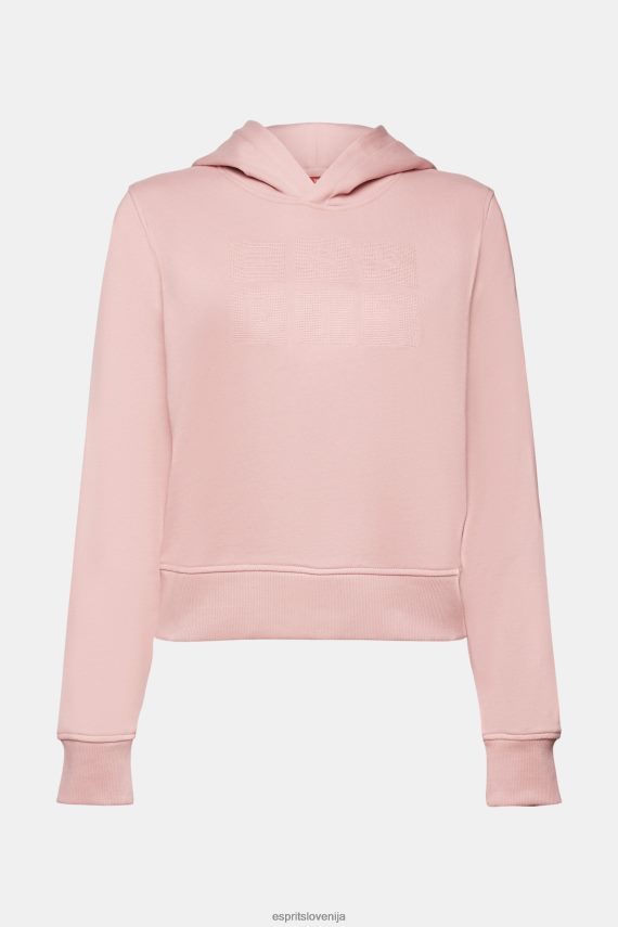 puloverji in puloverji s kapuco sl Esprit ženske pulover s kapuco z vezenim logotipom, organski bombaž stara roza 6X4469