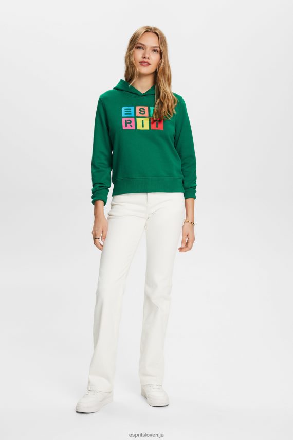 puloverji in puloverji s kapuco sl Esprit ženske pulover s kapuco z vezenim logotipom, organski bombaž temno zelena 6X44610