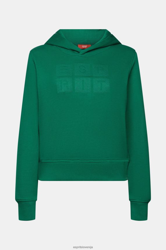 puloverji in puloverji s kapuco sl Esprit ženske pulover s kapuco z vezenim logotipom, organski bombaž temno zelena 6X4468