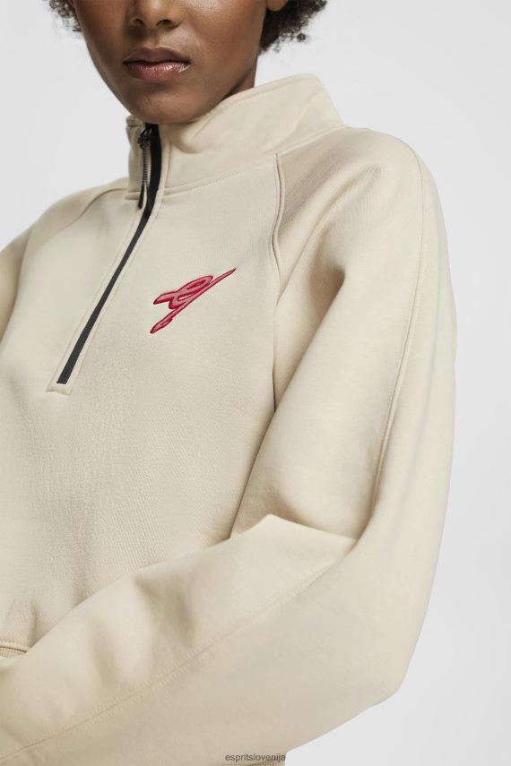 puloverji in puloverji s kapuco sl Esprit ženske pulover s pol zadrgo svetlo taupe 6X446160