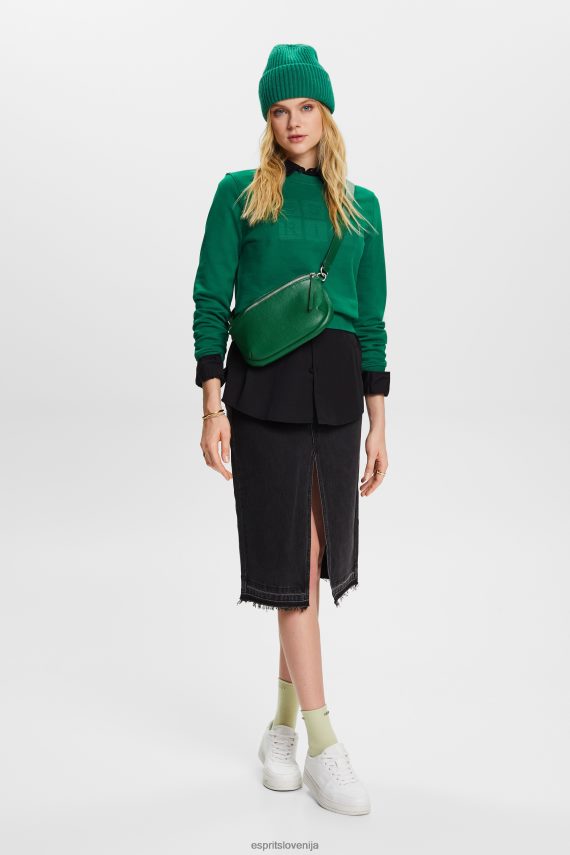 puloverji in puloverji s kapuco sl Esprit ženske pulover z vezenim logotipom, organski bombaž temno zelena 6X44612