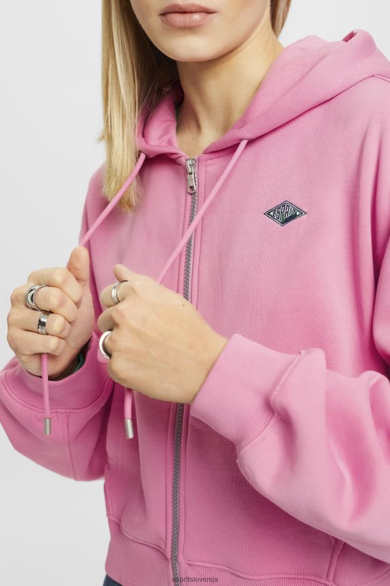 puloverji in puloverji s kapuco sl Esprit ženske skrajšan pulover na zadrgo s potiskom logotipa na hrbtu roza 6X446167