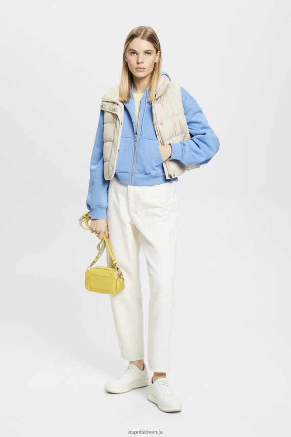 puloverji in puloverji s kapuco sl Esprit ženske skrajšan pulover na zadrgo s potiskom logotipa na hrbtu svetlo modra sivka 6X446166