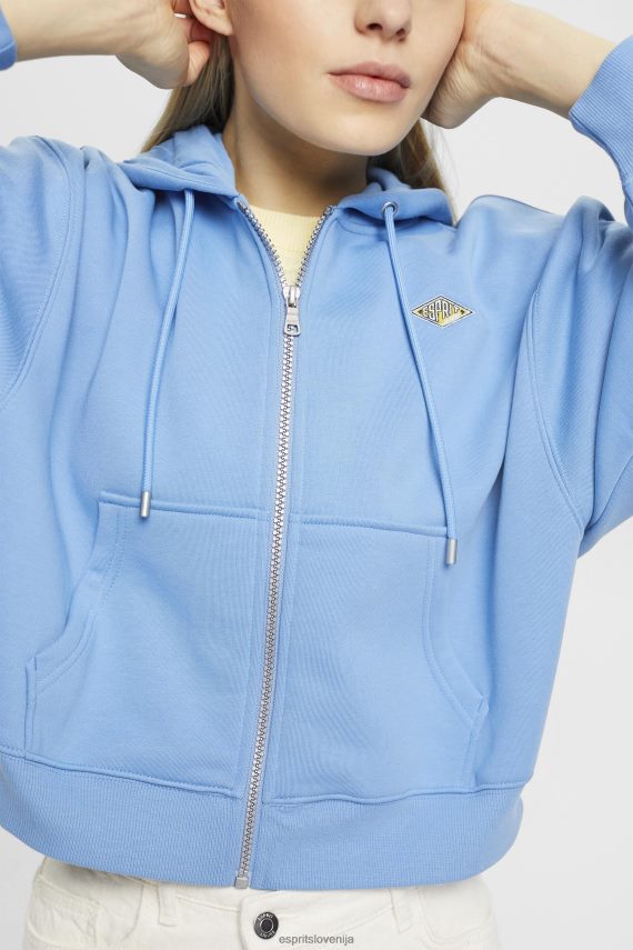 puloverji in puloverji s kapuco sl Esprit ženske skrajšan pulover na zadrgo s potiskom logotipa na hrbtu svetlo modra sivka 6X446166