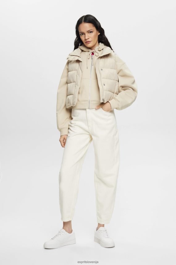 puloverji in puloverji s kapuco sl Esprit ženske skrajšan pulover na zadrgo s potiskom logotipa na hrbtu svetlo taupe 6X446163