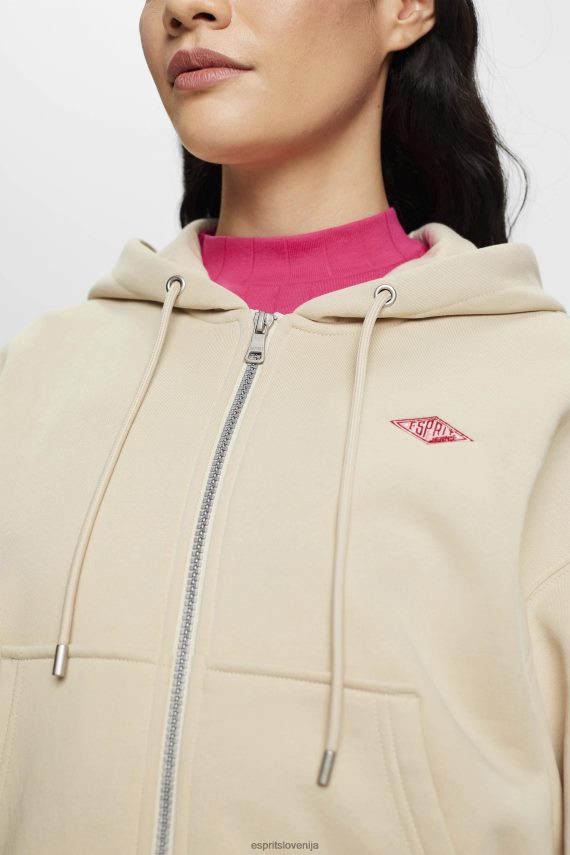 puloverji in puloverji s kapuco sl Esprit ženske skrajšan pulover na zadrgo s potiskom logotipa na hrbtu svetlo taupe 6X446163