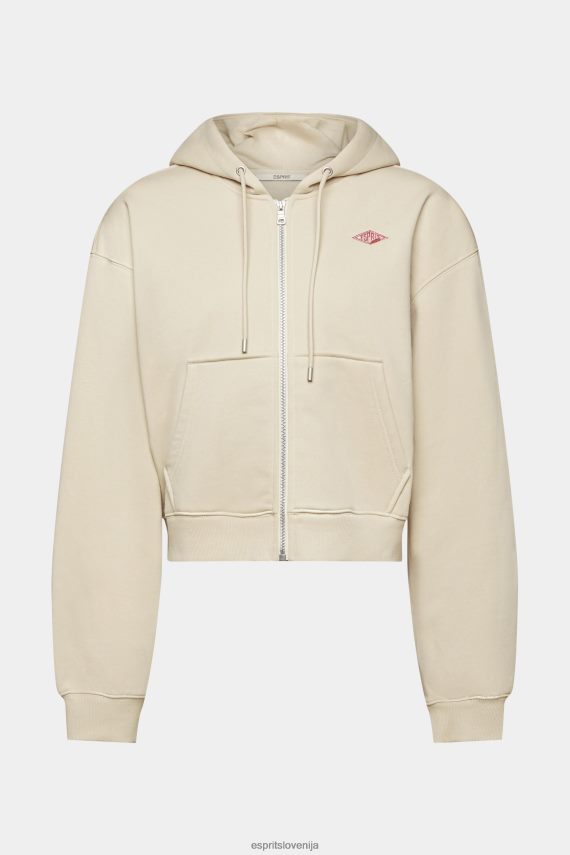 puloverji in puloverji s kapuco sl Esprit ženske skrajšan pulover na zadrgo s potiskom logotipa na hrbtu svetlo taupe 6X446163