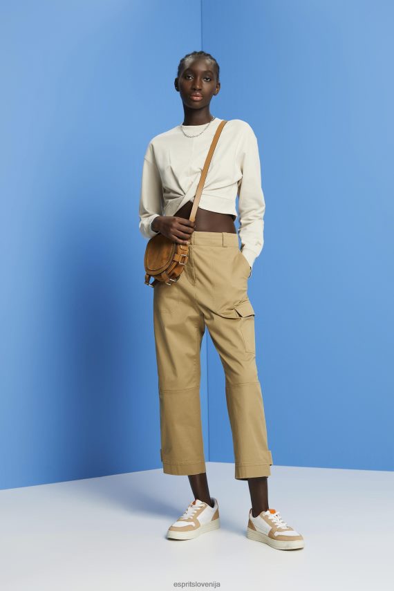 puloverji in puloverji s kapuco sl Esprit ženske skrajšan pulover z vozli svetlo taupe 6X446218