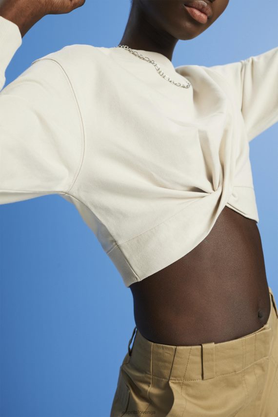 puloverji in puloverji s kapuco sl Esprit ženske skrajšan pulover z vozli svetlo taupe 6X446218