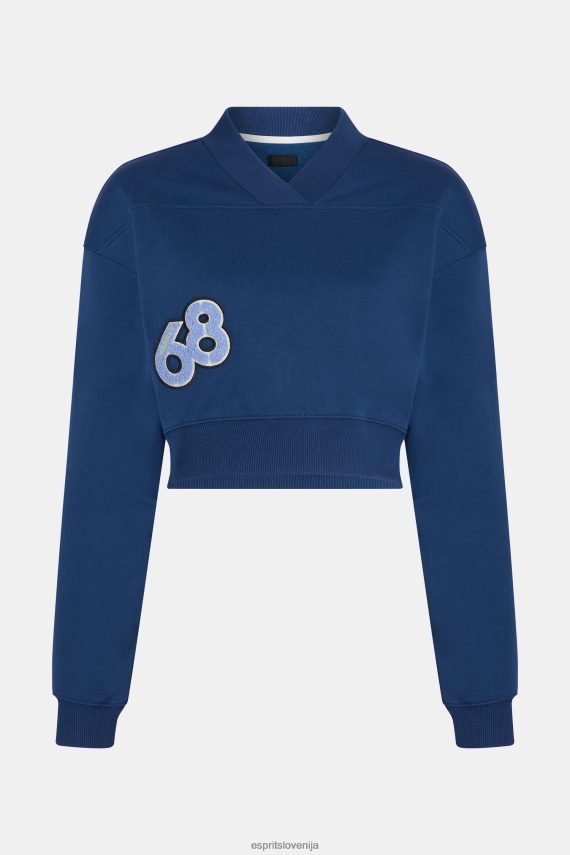 puloverji in puloverji s kapuco sl Esprit ženske skrajšan univerzitetni pulover z našitki črnilo 6X446419