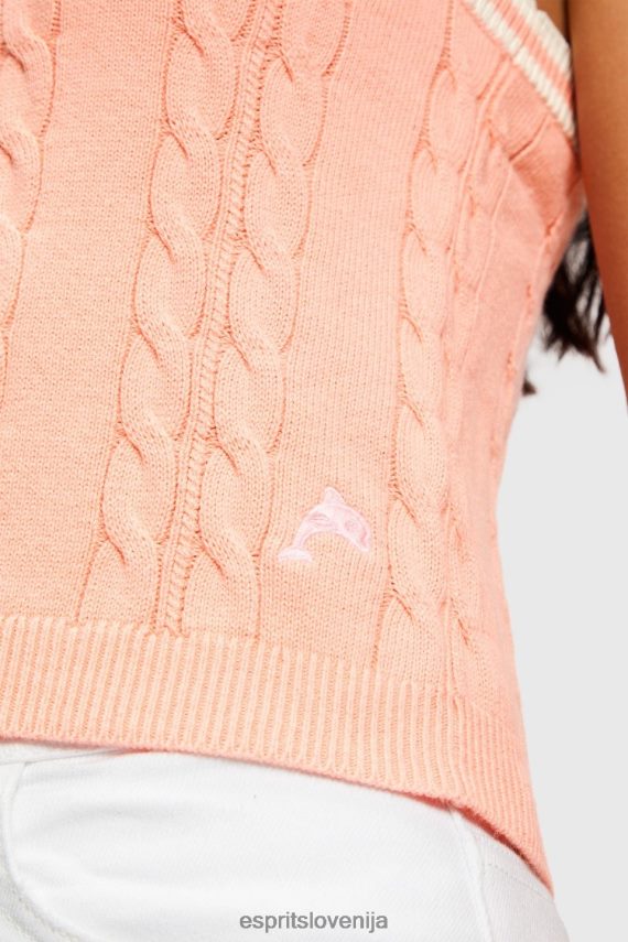 puloverji sl Esprit ženske kabelski pulover z logotipom delfina roza 6X446410