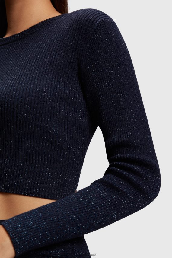 puloverji sl Esprit ženske kovinski pulover z zavihanim hrbtom mornarica 6X446358