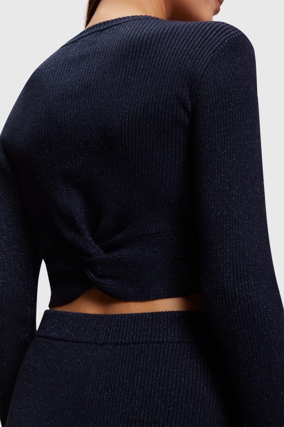 puloverji sl Esprit ženske kovinski pulover z zavihanim hrbtom mornarica 6X446358