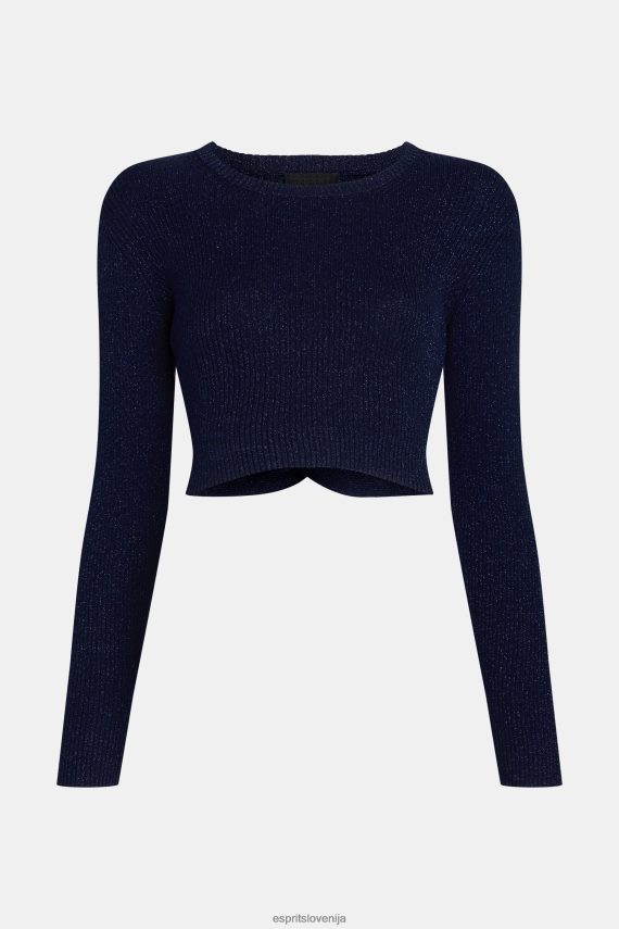 puloverji sl Esprit ženske kovinski pulover z zavihanim hrbtom mornarica 6X446358