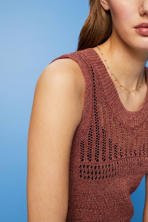 puloverji sl Esprit ženske muline pulover brez rokavov, mešanica bombaža terakota 6X446106