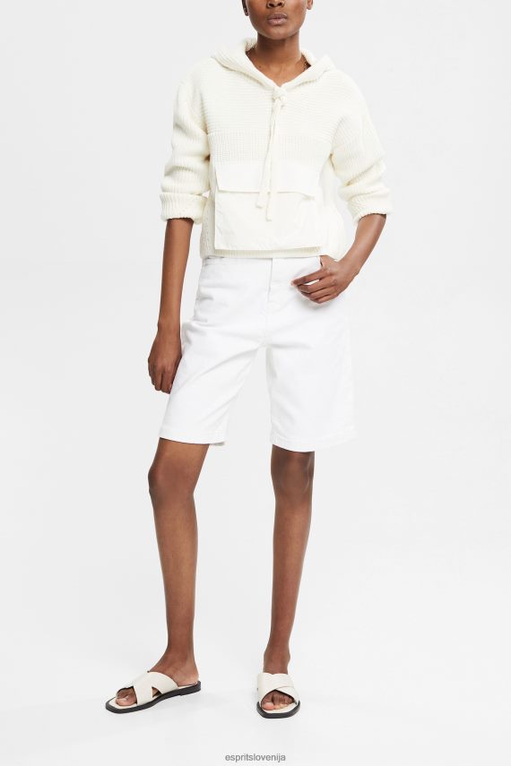 puloverji sl Esprit ženske pleten pulover s kapuco umazano bela 6X446563