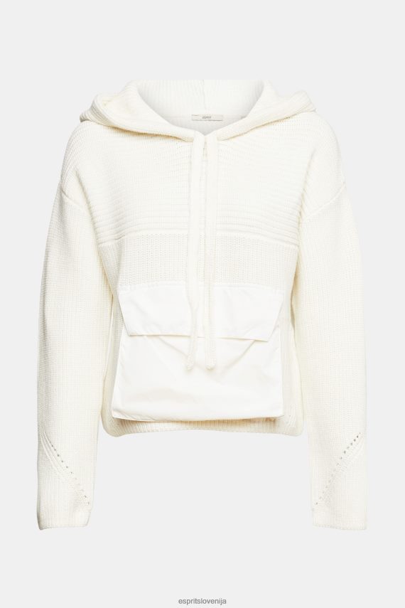 puloverji sl Esprit ženske pleten pulover s kapuco umazano bela 6X446563
