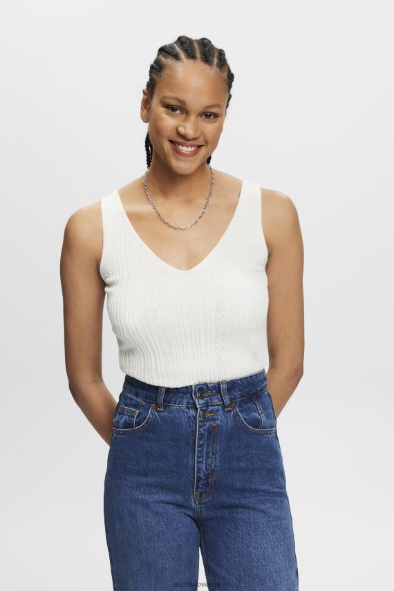 puloverji sl Esprit ženske pletena majica z v-izrezom in lanom umazano bela 6X446305