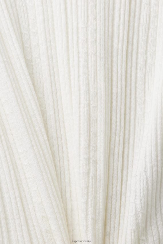 puloverji sl Esprit ženske pletena majica z v-izrezom in lanom umazano bela 6X446305