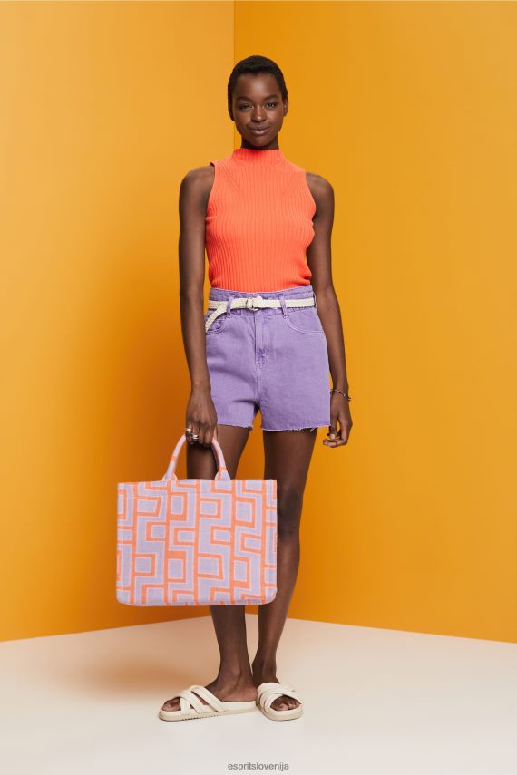 puloverji sl Esprit ženske rebrast pulover brez rokavov, mešanica lanu koralno oranžna 6X446110